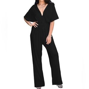 KOH KOH V-Neck Kimono Sleeve Romper Jumpsuit NWT Black Size L